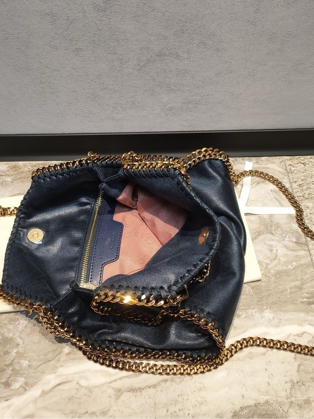 Stella McCartney Navy Falabella Shaggy Deer Chain Shoulder Bag - Picture 6 of 6